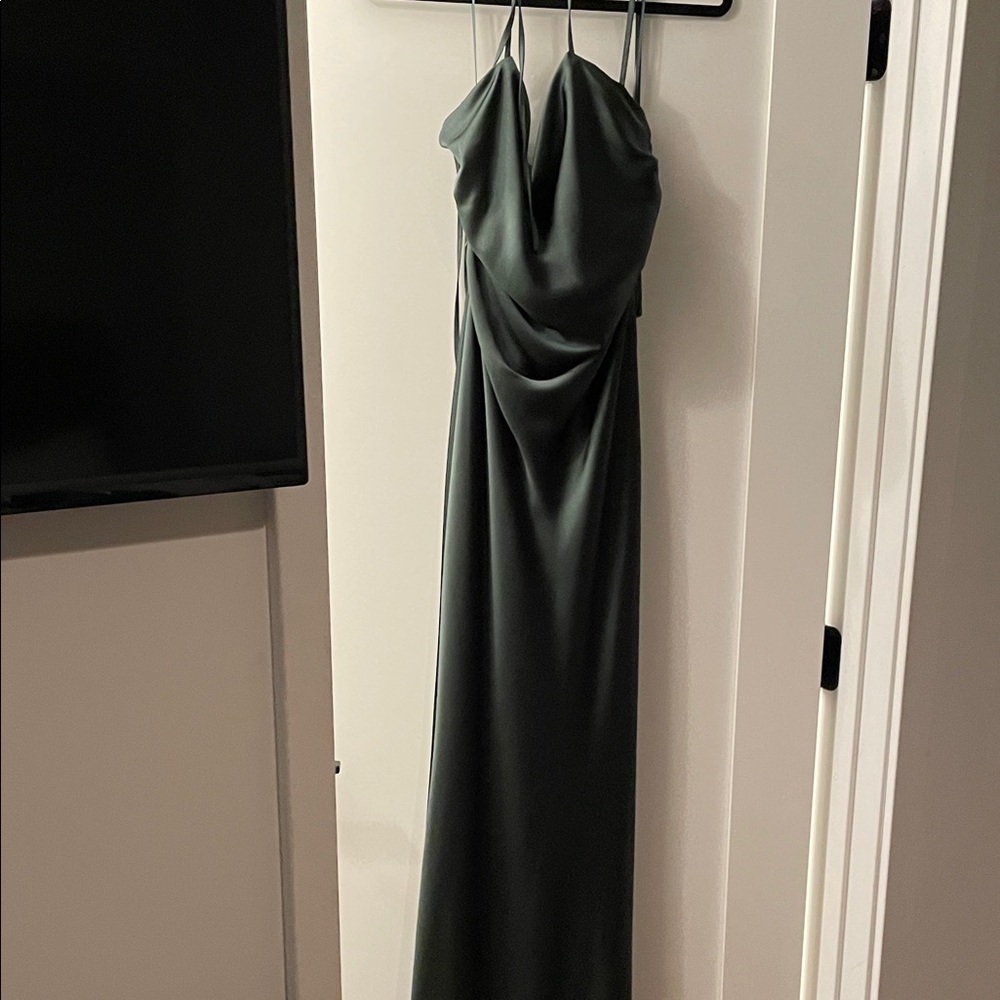 BHLDN Forest Green Satin Spaghetti-Strap Wedding Dress